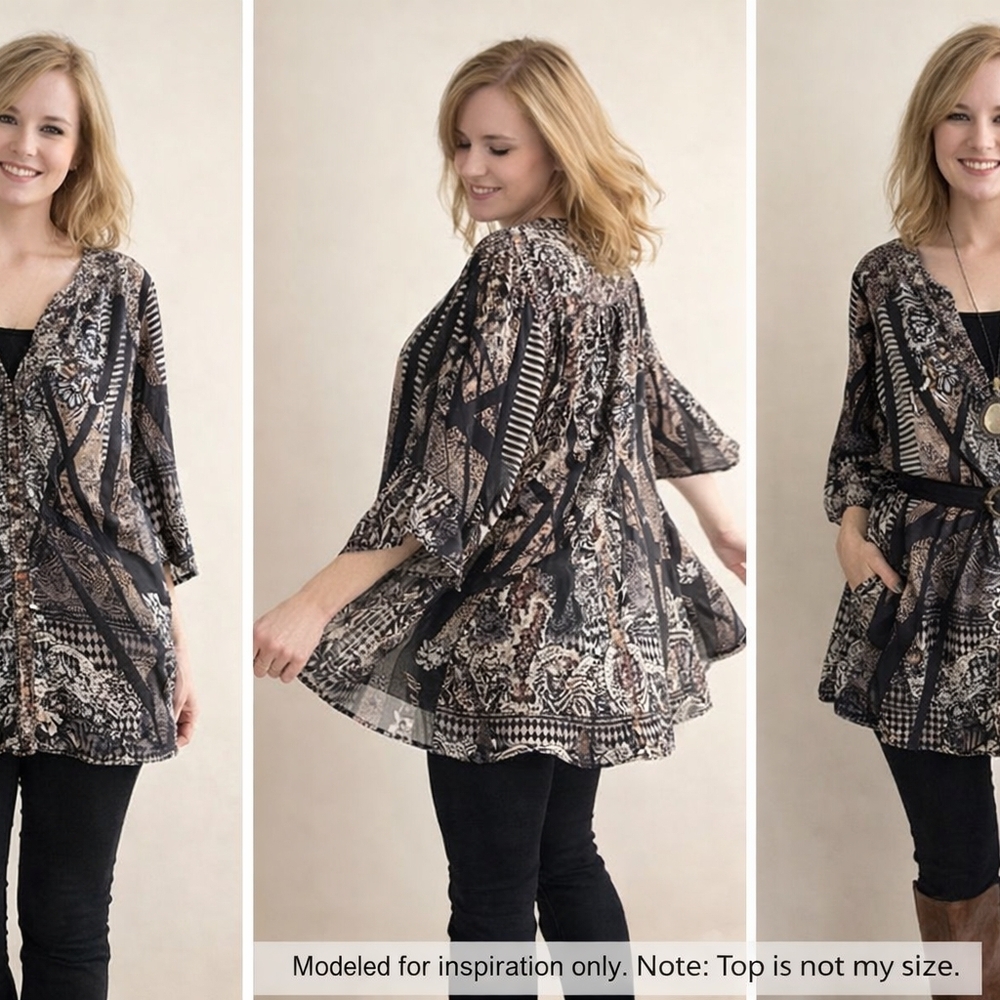 Fig and Flower Patterned Top with Black and Brown Accents